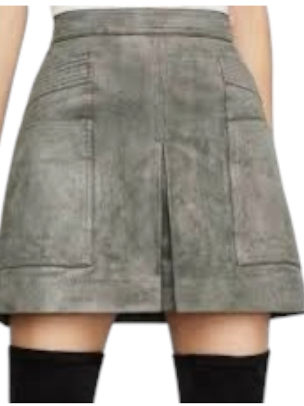 BCBGMaxAzria Faux Pleated Suede Mini Skirt - Dove Gray Size S
